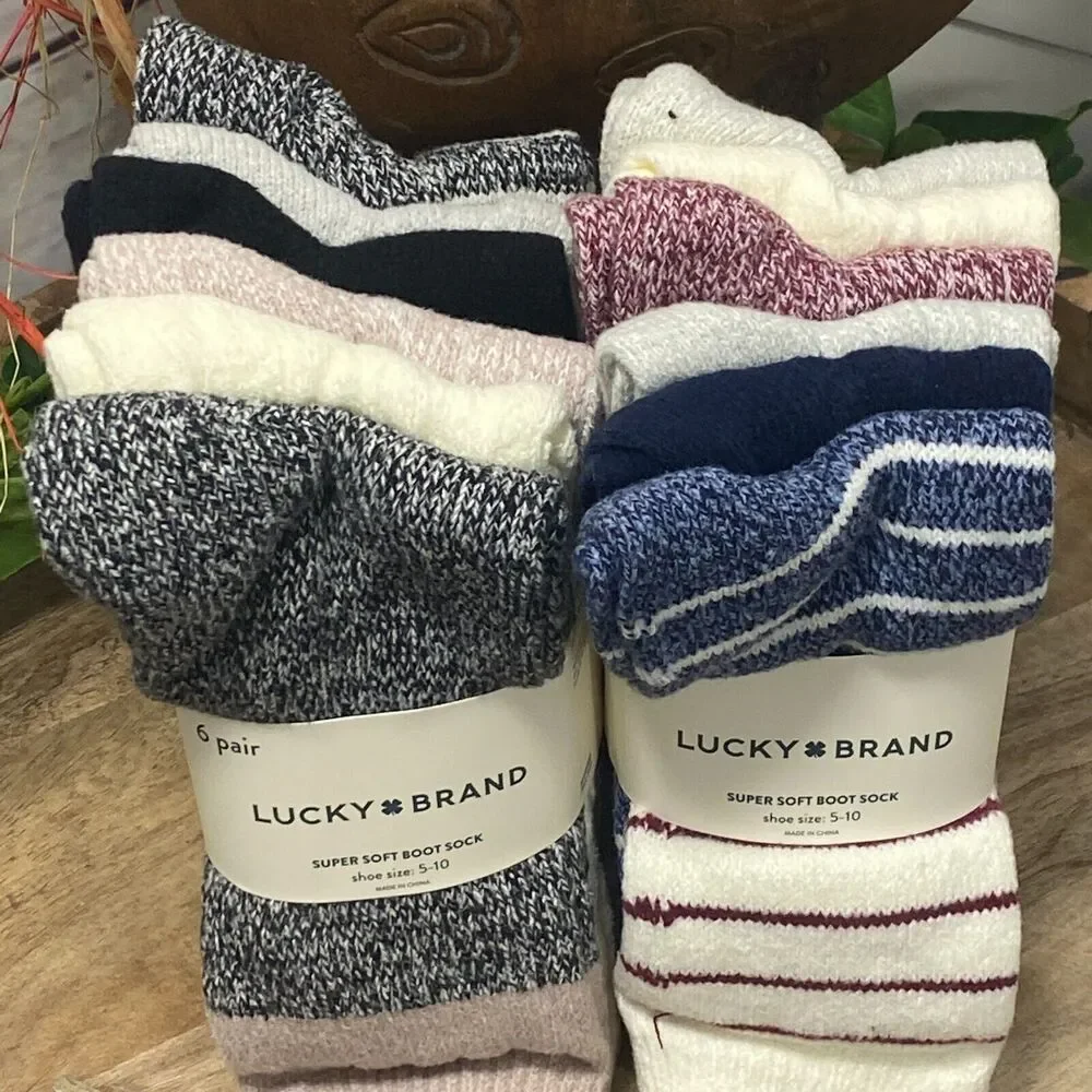 12 Pair Lucky Brand Super Soft Boot Sock for Women's Shoe 5-10 Blue Gray Black